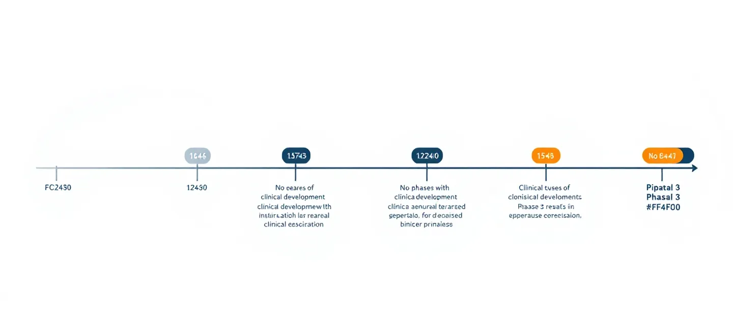 Flat horizontal timeline rail with five phase nodes, one highlighted in warm orange